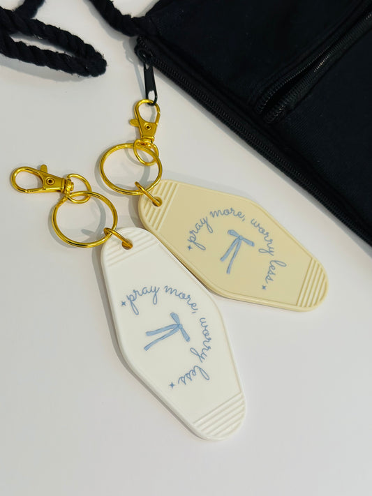 Pray More, Worry Less Motel Keychain