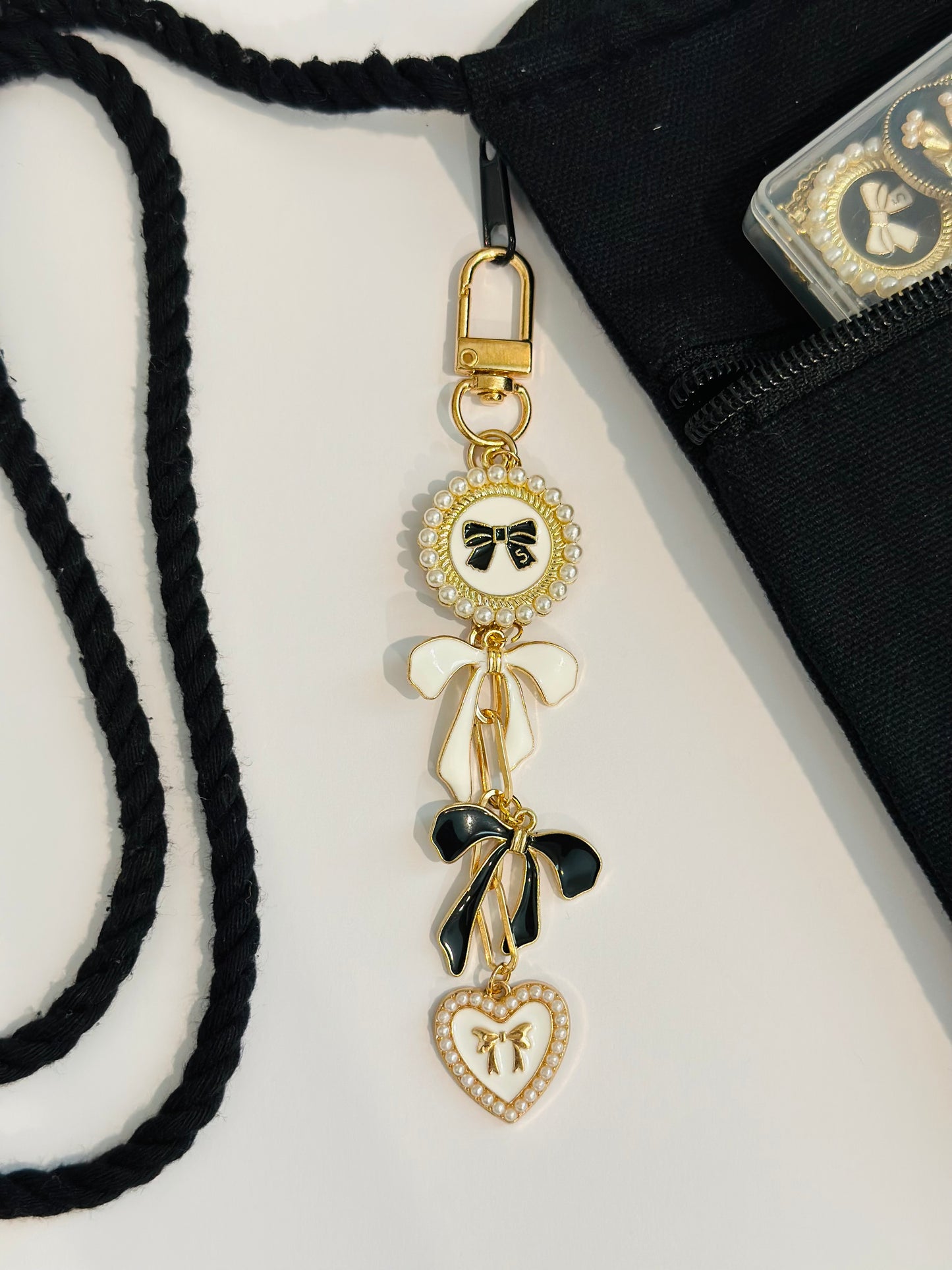 White & Black Bow Bag Charm