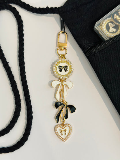 White & Black Bow Bag Charm