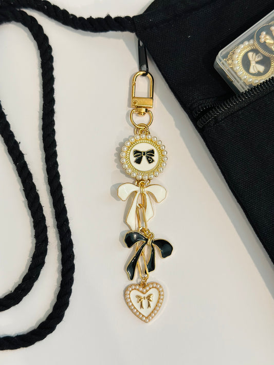 White & Black Bow Bag Charm