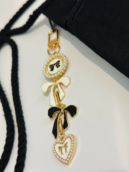 White & Black Bow Bag Charm