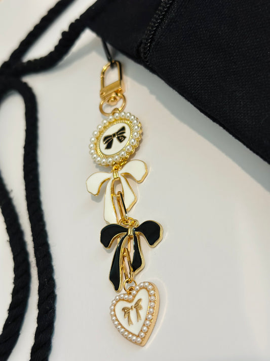 White & Black Bow Bag Charm
